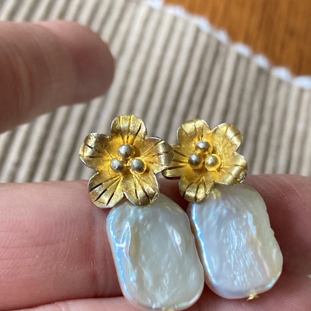 Freshwater Pearl Earring Gold Vermeil 925 Silver - Picture 2 of 3